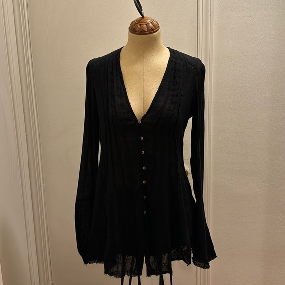FREE PEOPLE Greta Gauze button down tunic | NWT| XS |black| - Picture 5 of 9